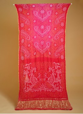 Traditional Red Bandhani Saree In Gajji Silk