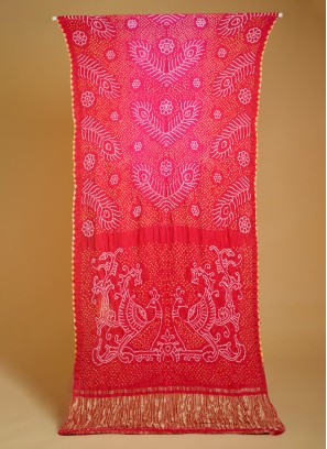 Traditional Red Bandhani Saree In Gajji Silk