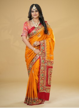 Traditional Wear Pure Gajji Silk Gharchola Saree In Mustard Yellow