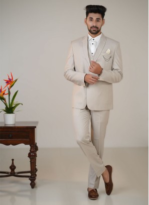 Trendy Beige Imported Fabric Tuxedo Suit