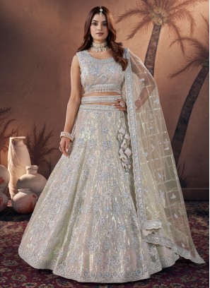 Buy Daisy White Embroidered 12 Kali Bridal Lehenga In Raw Silk With Floral  Hand Embroidery