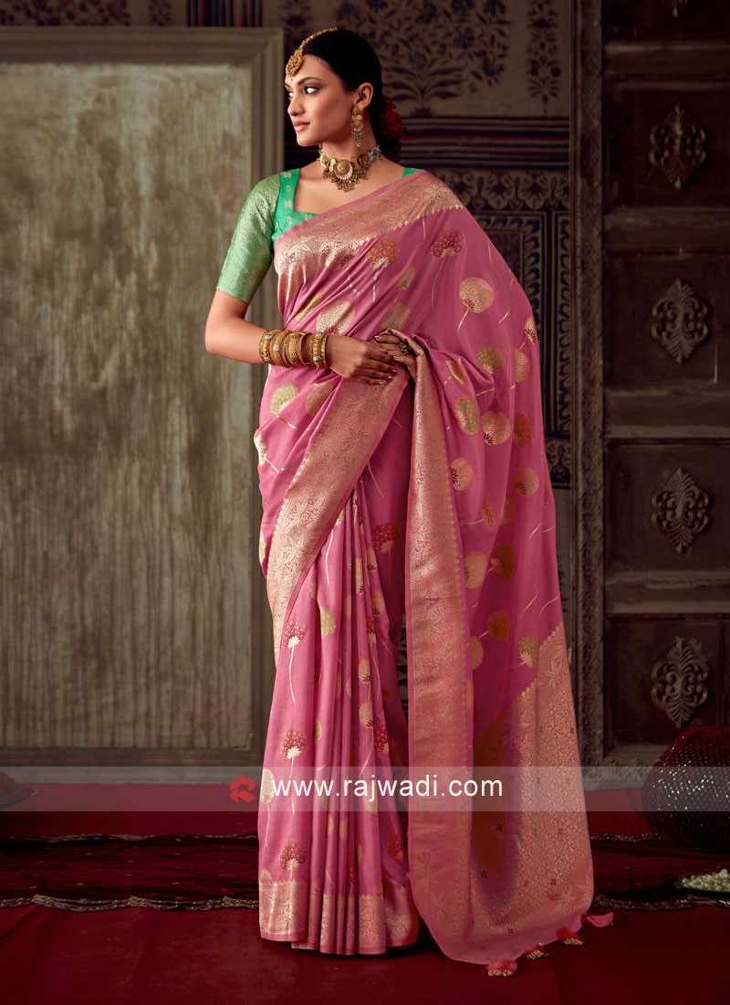 Green Crepe Saree In Printed Pattern 5027SR03