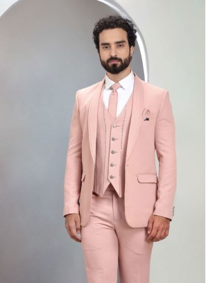 Trendy Peach Imported Fabric Tuxedo Suit