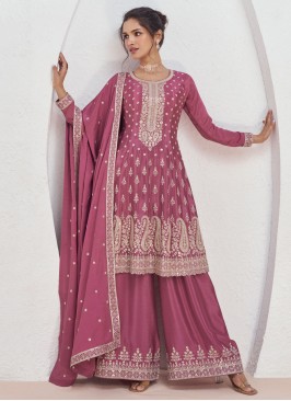 Dusty Rose Pink Embroidered Palazzo Set