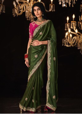Glass Tissue Saree With Unstitched Blouse Material