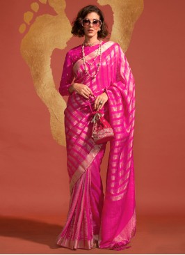 Pink Woven Handloom Silk Contemporary Saree