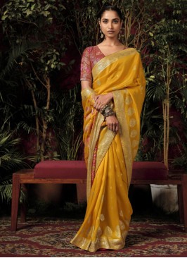 Turmeric Yellow Zari Weaving Dola Silk Saree