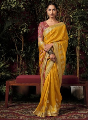 Turmeric Yellow Zari Weaving Dola Silk Saree