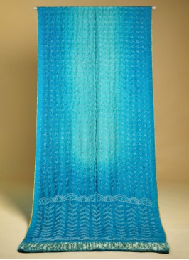 Turquoise Gajji Silk Bandhani Saree With Lagdi Patta