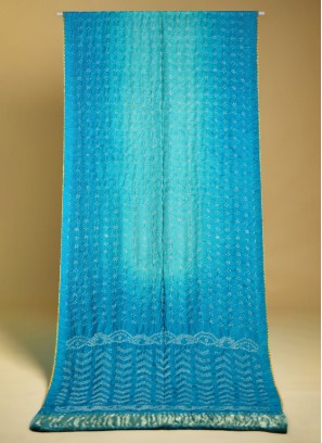 Turquoise Gajji Silk Bandhani Saree With Lagdi Patta