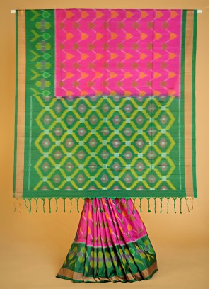 Two-Tone Pure Silk Patola Contemporary Saree