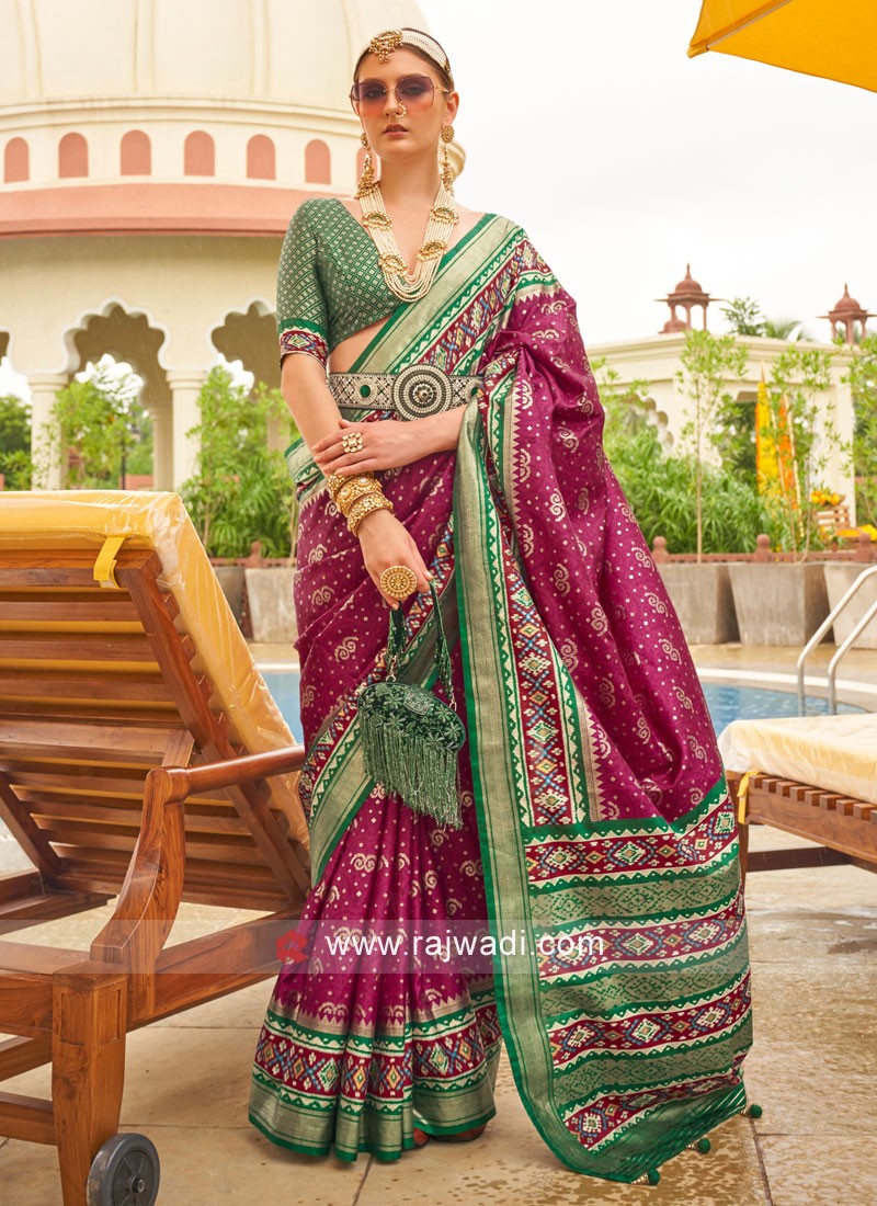 Green and Purple Paithani Silk Saree - Urban Womania