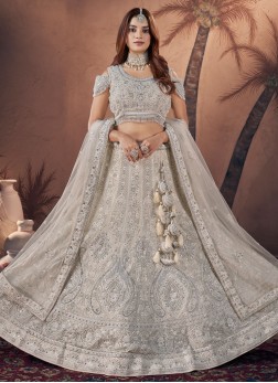 Designer Thread Embroidered Off White Lehenga Chol