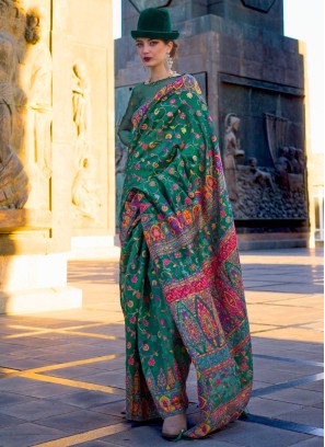 Green Color Pashmina Silk Saree With Weaving Work