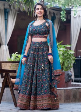 Blue Color Festive Chinon Silk Lehenga Choli