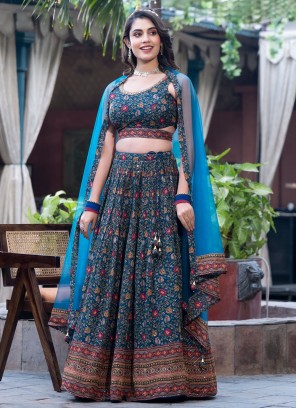 Blue Color Festive Chinon Silk Lehenga Choli