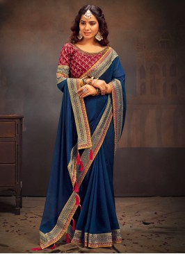 Blue Designer Artificial Silk Festive Wear Saree