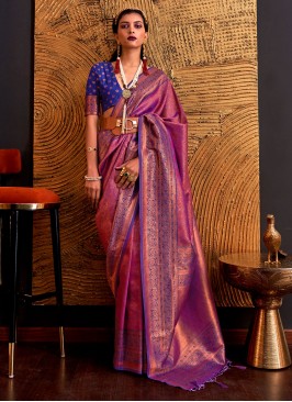 Magenta Woven Handloom Silk Contemporary Saree