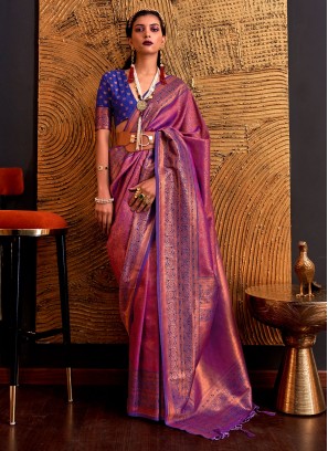 Magenta Woven Handloom Silk Contemporary Saree