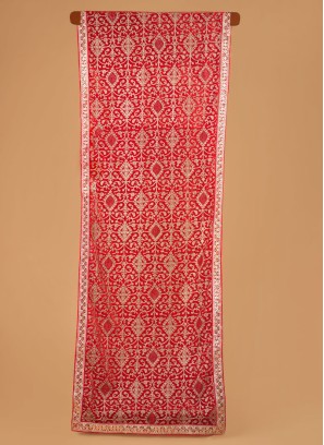 Velvet Thread Embroidered Dupatta In Red