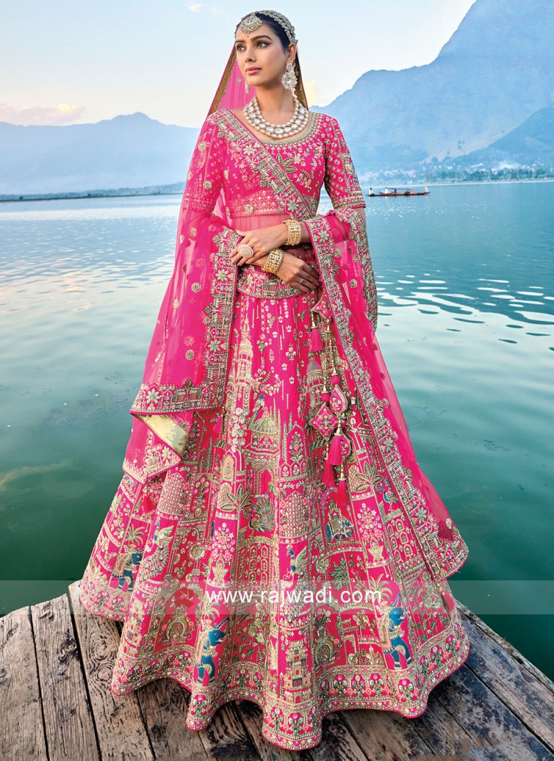 Reception, Wedding Pink and Majenta color Satin Silk fabric Lehenga :  1891422
