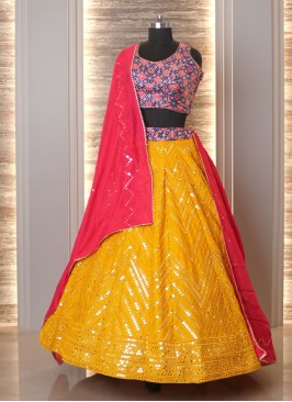 Vibrant Navratri Special Lehenga With Plastic Mirror Embroider