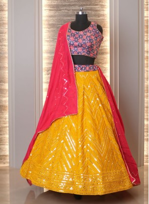 Vibrant Navratri Special Lehenga With Plastic Mirror Embroider