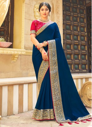 Peacock Blue Artificial Silk Classic Saree