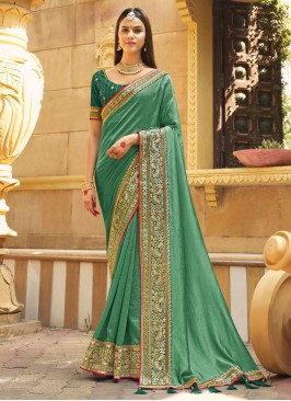 Gorgeous Sea Green Woven Artificial Silk Saree