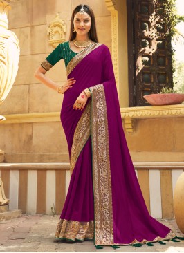 Designer Purple Artificial Silk Festive Saree