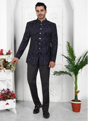 Wedding Wear Blue Embroidered Jodhpuri Suit