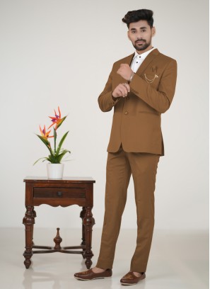 Wedding Wear Brown Suit Set In Imported Fabric