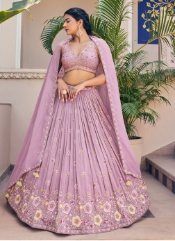 Wedding Wear Chiffon Lehenga Choli In Lavender Col