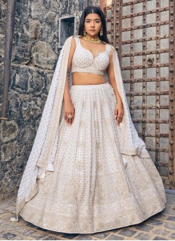 Wedding Wear Chiffon White Lehenga Choli For Women