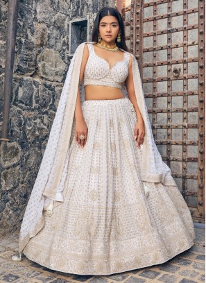 Wedding Wear Chiffon White Lehenga Choli For Women