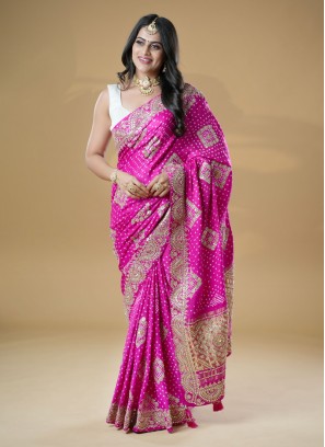 Wedding Wear Pink Pure Gajji Silk Saree