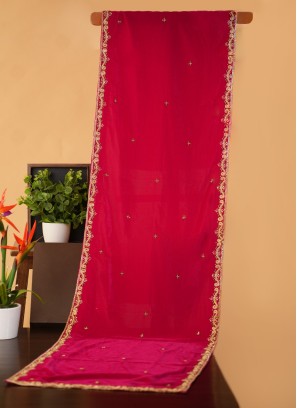 Wedding Wear Deep Pink Velvet Fabric Dupatta