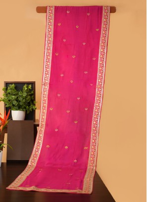 Wedding Wear Embroidered Dupatta In Pink Color