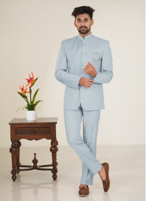 Wedding Wear Imported Jodhpuri Suit In Light Blue
