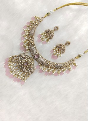 Wedding Wear Light Pink Long Necklace Set