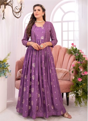 Wedding Wear Lilac Color Anarkali With Jacket