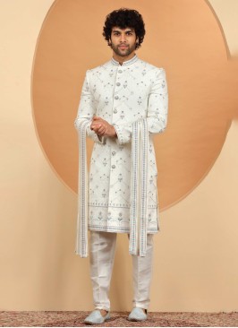 Wedding Wear Off white Embroidered Sherwani Set