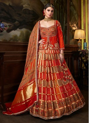 Wedding Wear Orange Gajji Silk Trendy Lehenga Choli