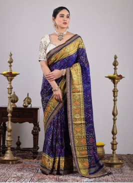 Navy Blue Wedding Wear Pure Silk Saree