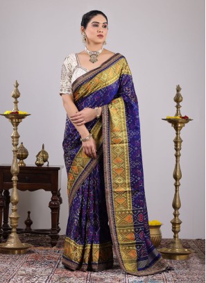 Navy Blue Wedding Wear Pure Silk Saree