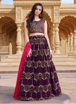 Wedding Wear Purple Lehenga Choli With Pink Dupatta