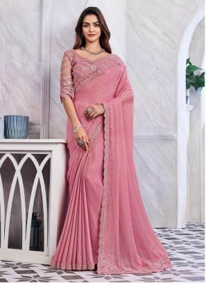 Wedding Wear Shimmer Silk Baby Pink Saree