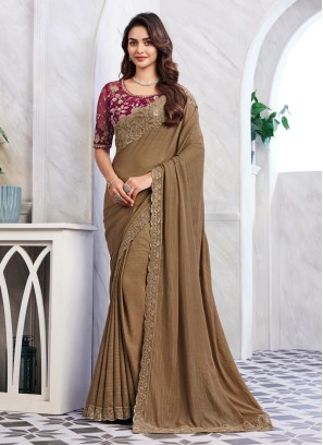 Wedding Wear Shimmer Silk Saree With Embroidery Work
