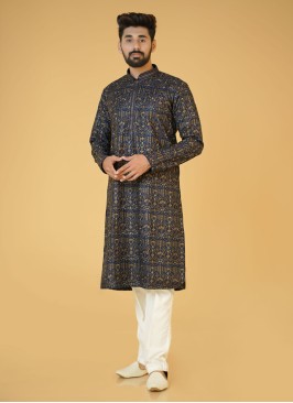 Wedding Wear Silk Kurta Pajama In Navy Blue