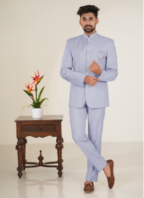 Wedding Wear Sky Blue Indowestern For Men